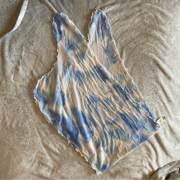 Y2K Vintage Heart Label Victoria’s Secret Sky Print Lettuce Trim Sheer Sarong M - Picture 7 of 7